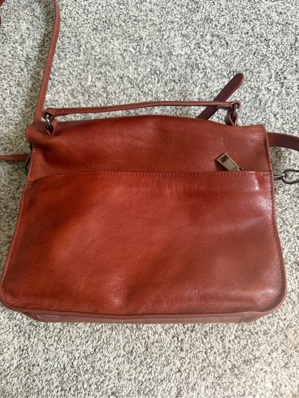 Rich Cognac Leather Crossbody Satchel | Vintage Minimalist Everyday Bag - Picture 6 of 11